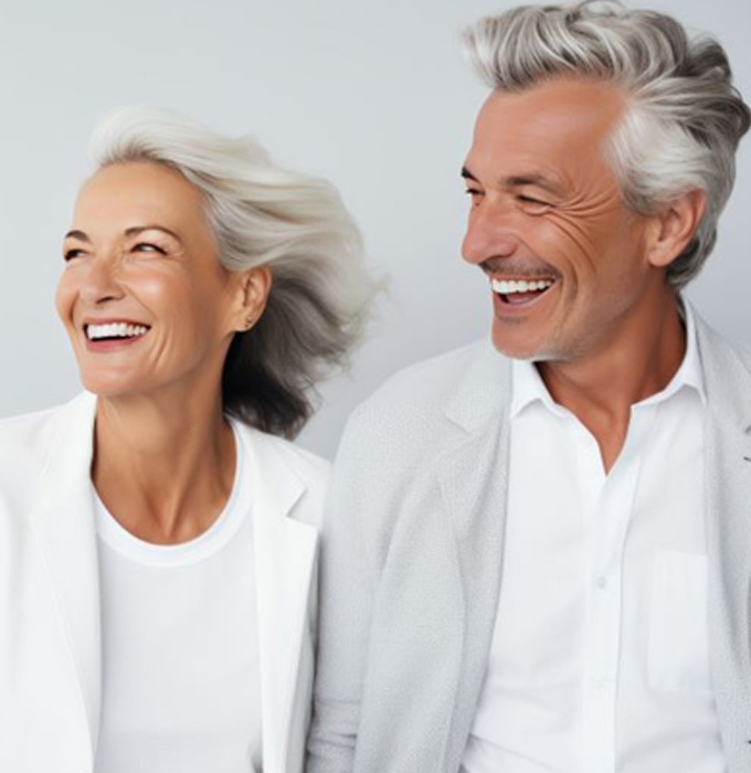 Happy, smiling senior couple wearing white shirts