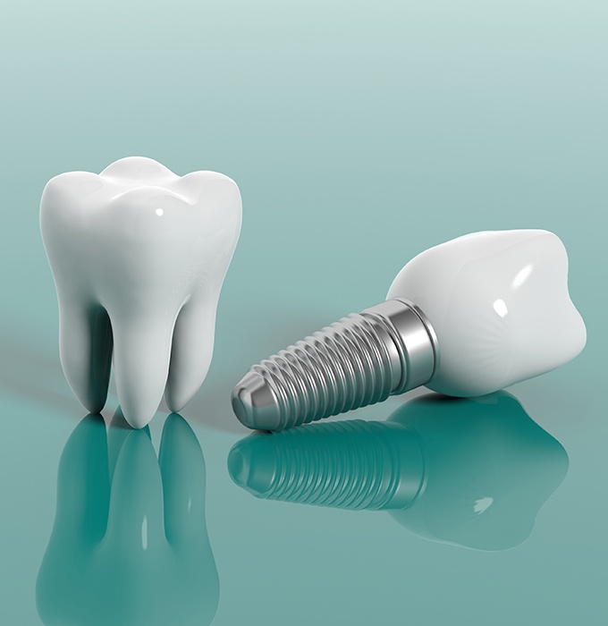 Model tooth and dental implant supported replacement tooth