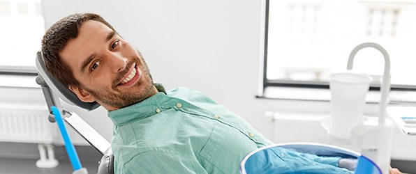 Relaxed patient in the dental office for sedation dentistry visit